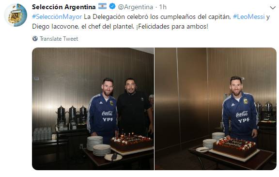 阿根廷足协恭喜梅西以及厨师诞辰快活！